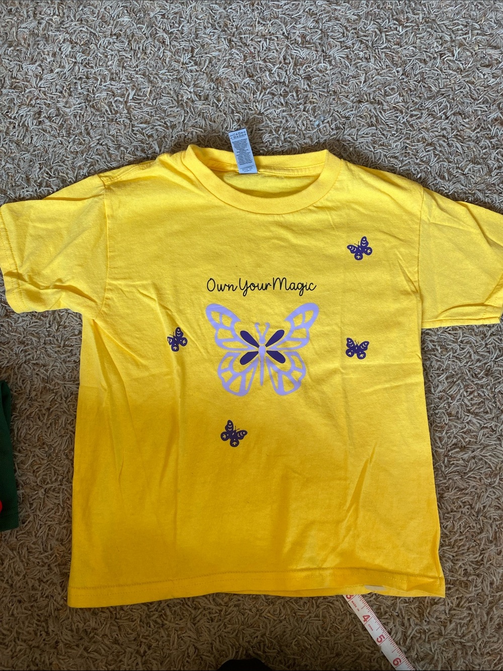 Gildan Yellow girls’ Butterfly Graphic Tee with Purple Accents/XS